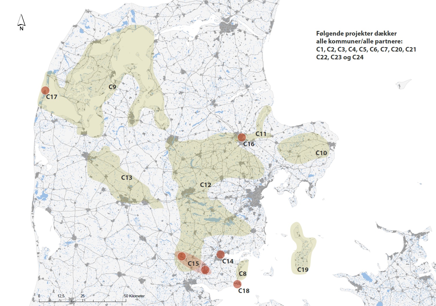 Kort med projektområderne
